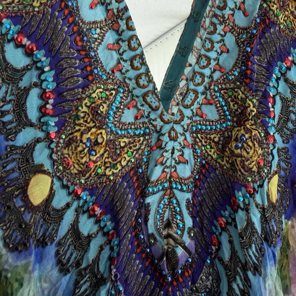 Shahida Parides Dress One Size Halter Rhinestone Watercolor Convertible 3 Way - Picture 6 of 9